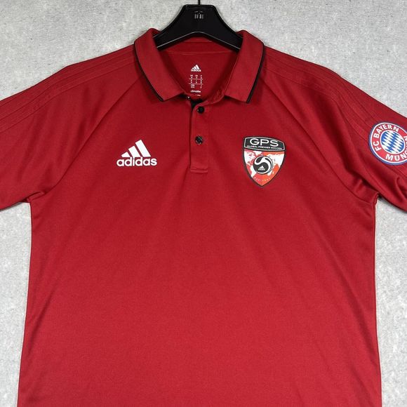 Adidas FC Bayern Munich Polo Shirt Men’s Medium Red Athletic GPS Soccer Jersey - Picture 2 of 9
